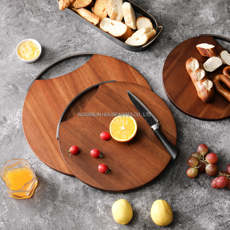 Woodsun Custom Metal Handle Cutting Wood Board Round Bulk Wooden Chopping