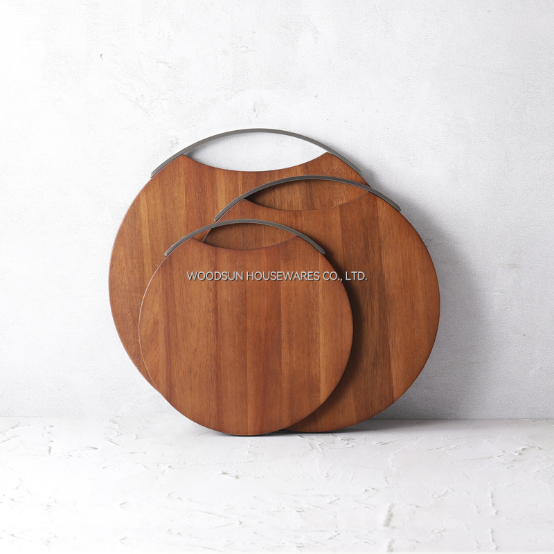 Woodsun Custom Metal Handle Cutting Wood Board Round Bulk Wooden Chopping