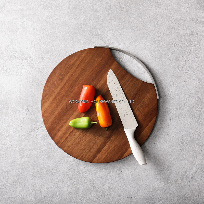 Woodsun Custom Metal Handle Cutting Wood Board Round Bulk Wooden Chopping
