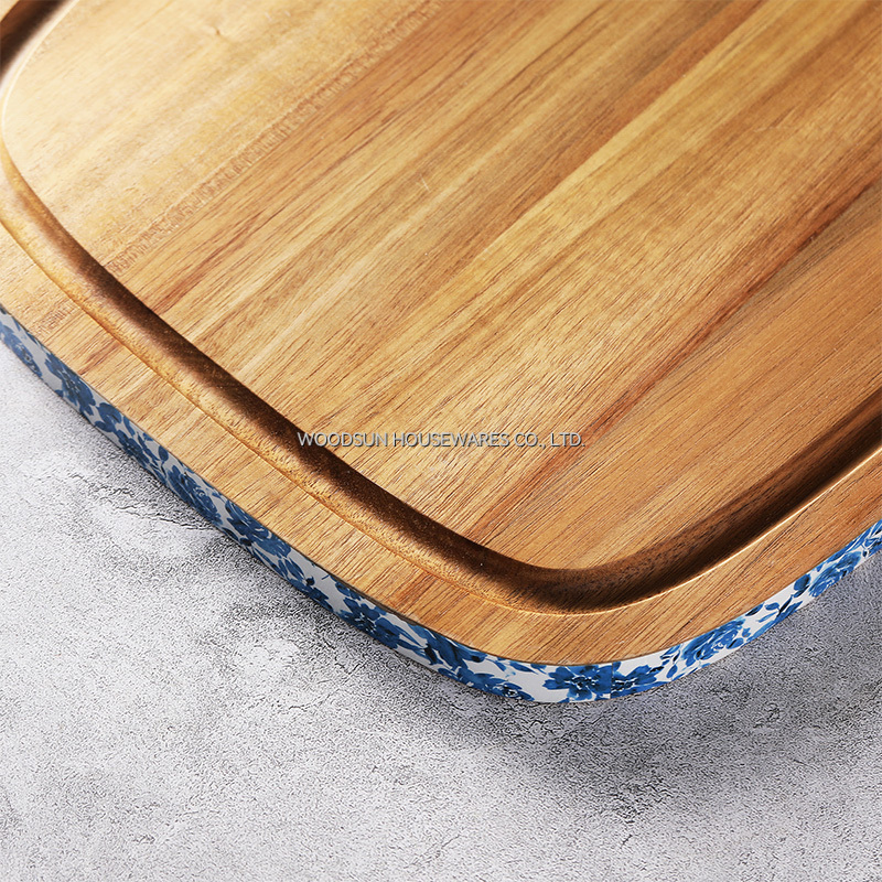 Woodsun Fashion Flower Decal Butcher Acacia Chopping Cutting Board Holz Schneidebrett