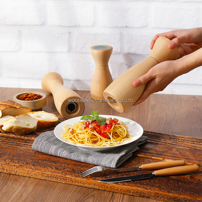 Woodsun Hard Maple Resin Ceramic Aluminum PP 303S/S Grinder Salt And Pepper Mill