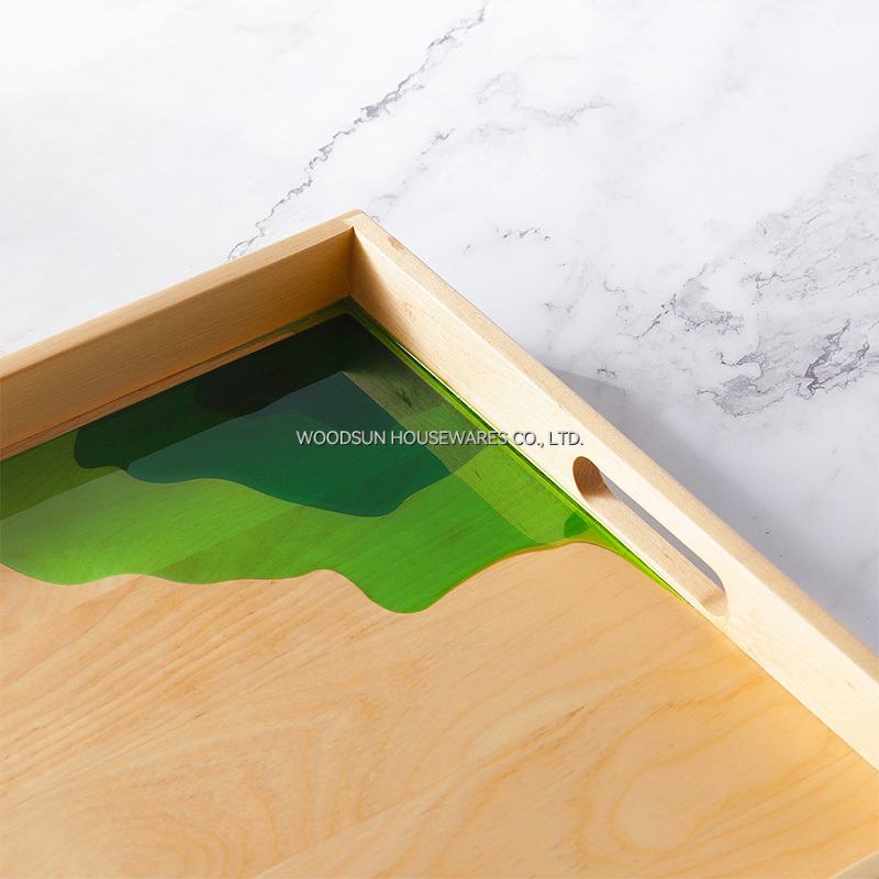 Woodsun Birch Wood Resin Serving Tray Table Set For Restaurant Serving