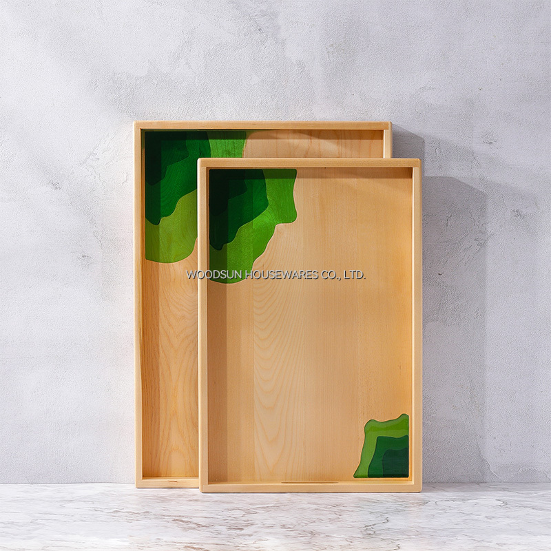 Woodsun Birch Wood Resin Serving Tray Table Set For Restaurant Serving