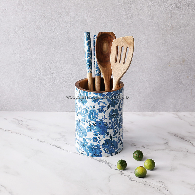 Customization Kitchen Wooden Cutlery Basket Utensil Holder