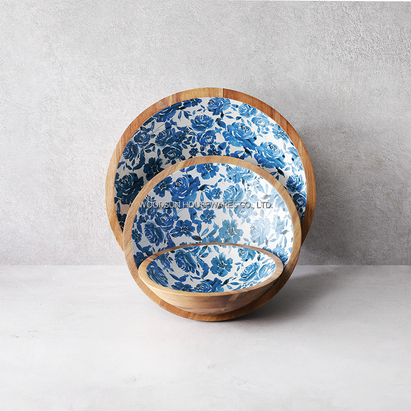 Woodsun Traditional Chinese Decal Custom Printed Wooden Salad Bowls