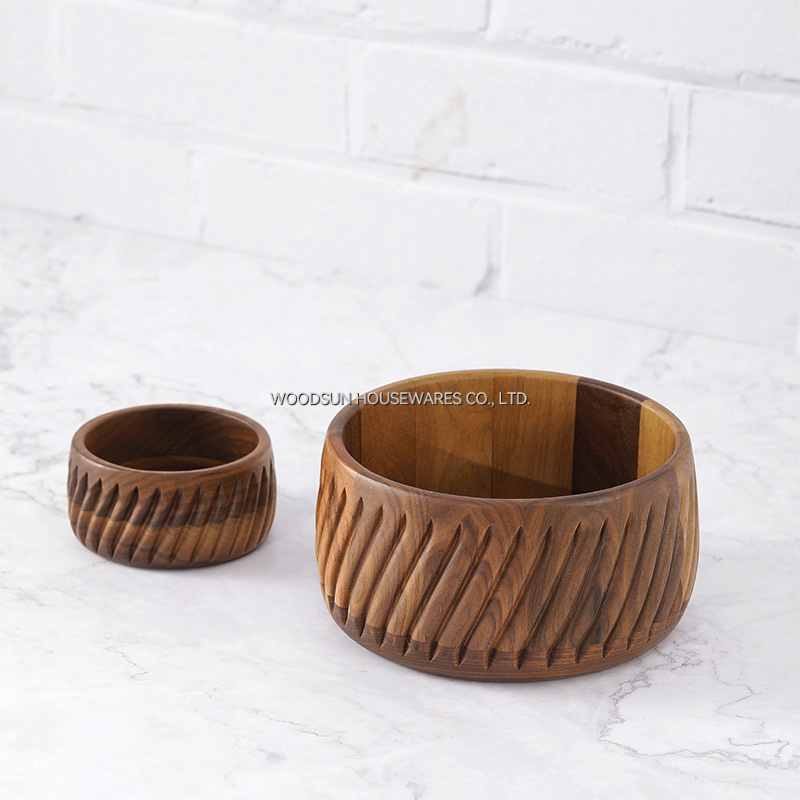 Woodsun OEM Customization Black Walnut Wooden Salad Bowl