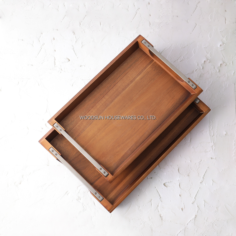 Woodsun Custom Parallel Bevel Metal and Wood Large Serving Tray