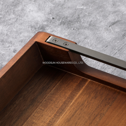 Woodsun Custom Parallel Bevel Metal and Wood Large Serving Tray