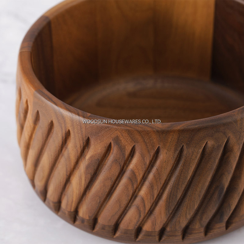 Woodsun OEM Customization Black Walnut Wooden Salad Bowl