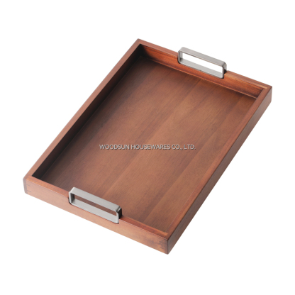 Woodsun Metal Handle Rustic Wood Serving Board Plate Tray