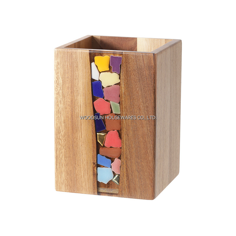 Woodsun Acacia Wood Resin Kitchen Cutlery Organizer Utensil Holder