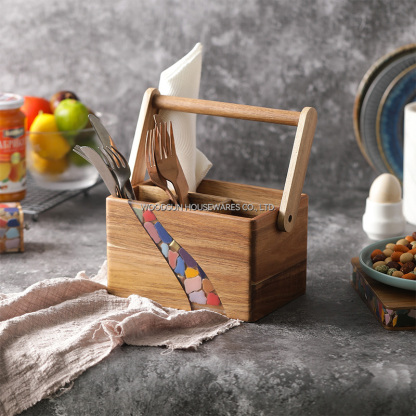 Woodsun Acacia Wood Resin Christmas Cutlery Tray Organizer