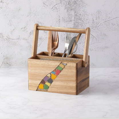 Woodsun Acacia Wood Resin Christmas Cutlery Tray Organizer
