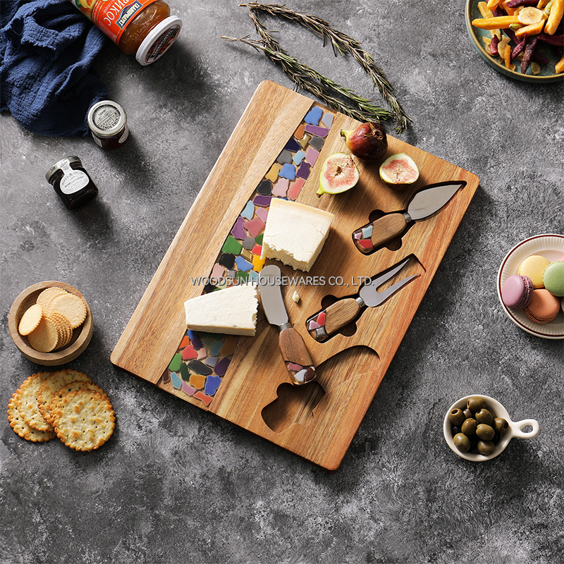 Woodsun Acacia 420J2 Resin Wholesale Wooden Cheese Board Charcuterie Board
