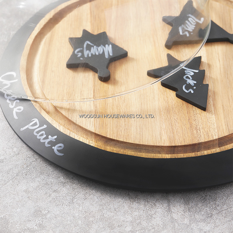 Woodsun Custom Glass Lid Wooden Party Cake Food Dish Plates