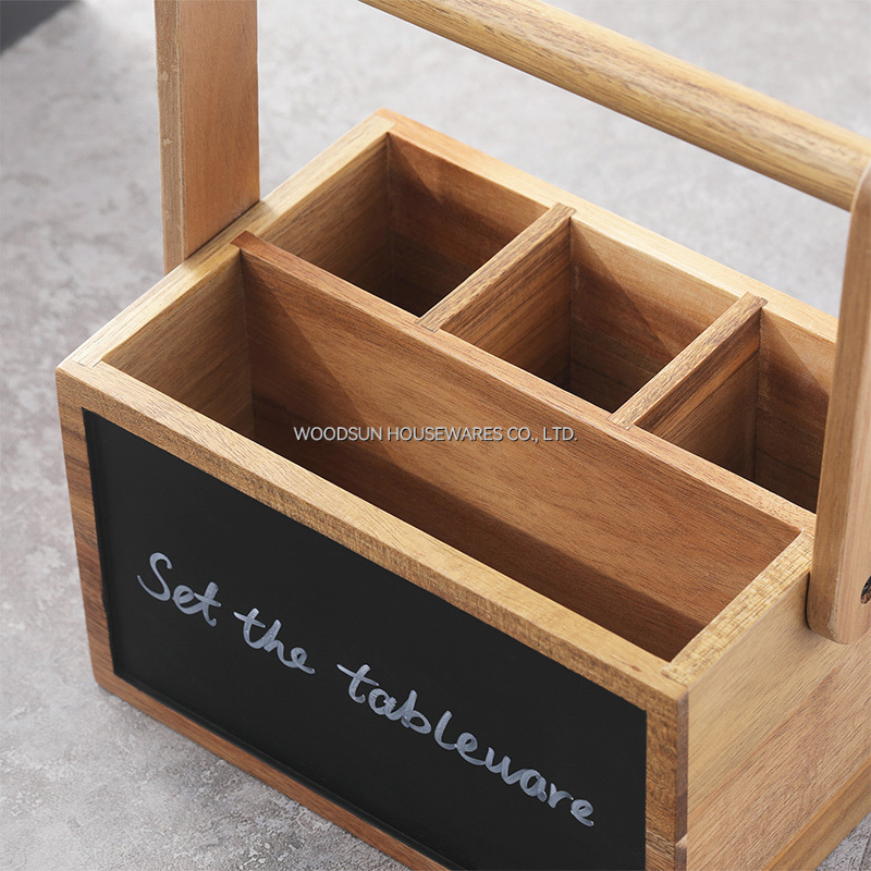 Woodsun 2026 Acacia Wood Cutlery Organizer Storage Box Kitchen Utensils for Cooking Tools
