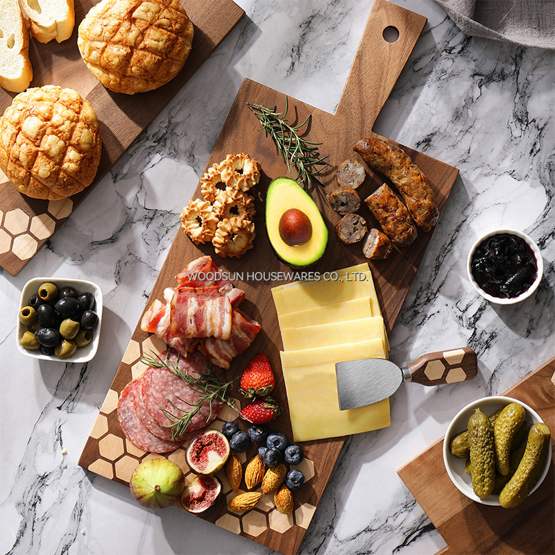 Woodsun Black Walnut Hard Maple Wood Food Serving Tray With Handles