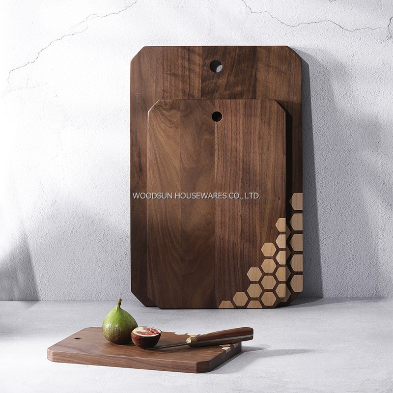 Woodsun Black Walnut Hard Maple Wood Cutting Boards Wood Set Wholesale With Hanging Hole Walnuss Schneidebrett Walnut Cutting Boards
