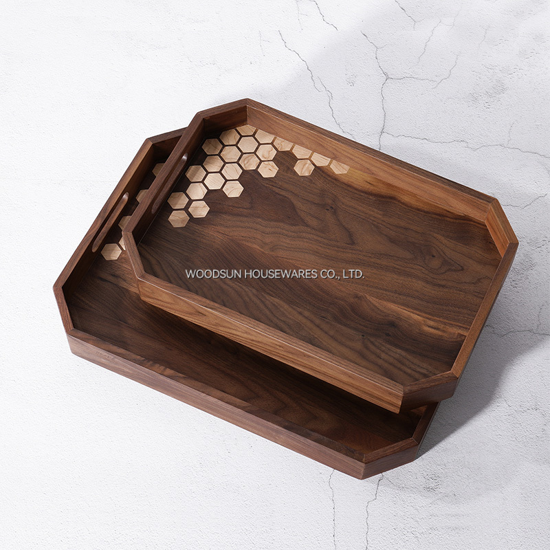 Woodsun Manufacturer Wholesale Custom Black Walnut Hard Maple Trays Set For Serving