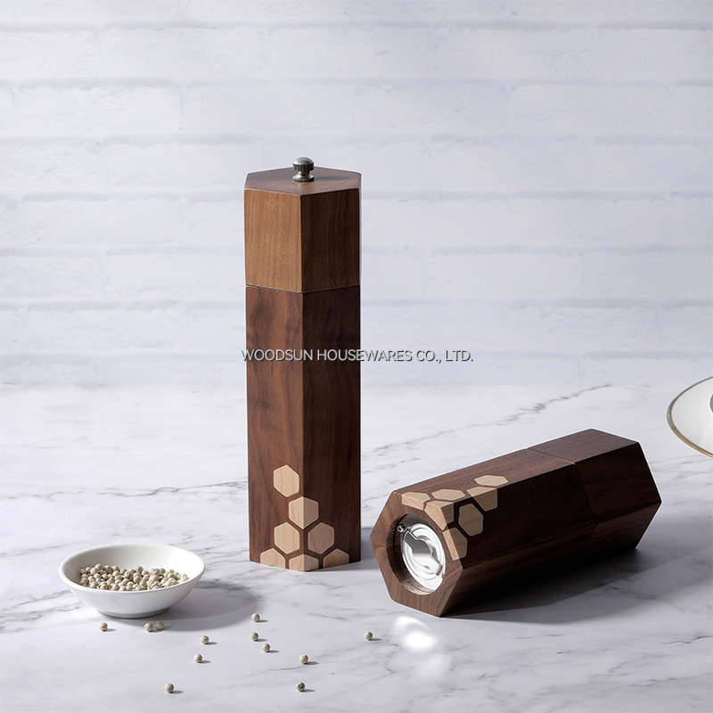 WOODSUN Customization Wholesale Black Walnut Hard Maple Wooden Salt Pepper Grinder Mills