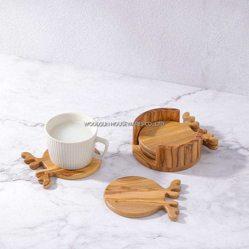 Woodsun Custom Logo Olive Wood Tea Coffee Coaster Set 2025 New Product