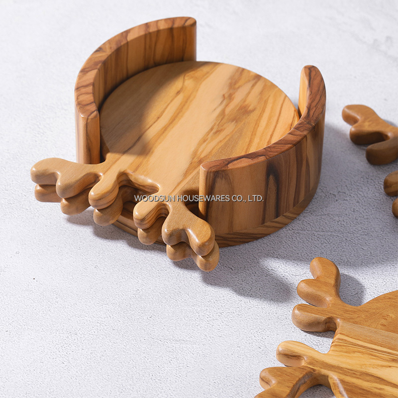Woodsun Custom Logo Olive Wood Tea Coffee Coaster Set 2025 New Product