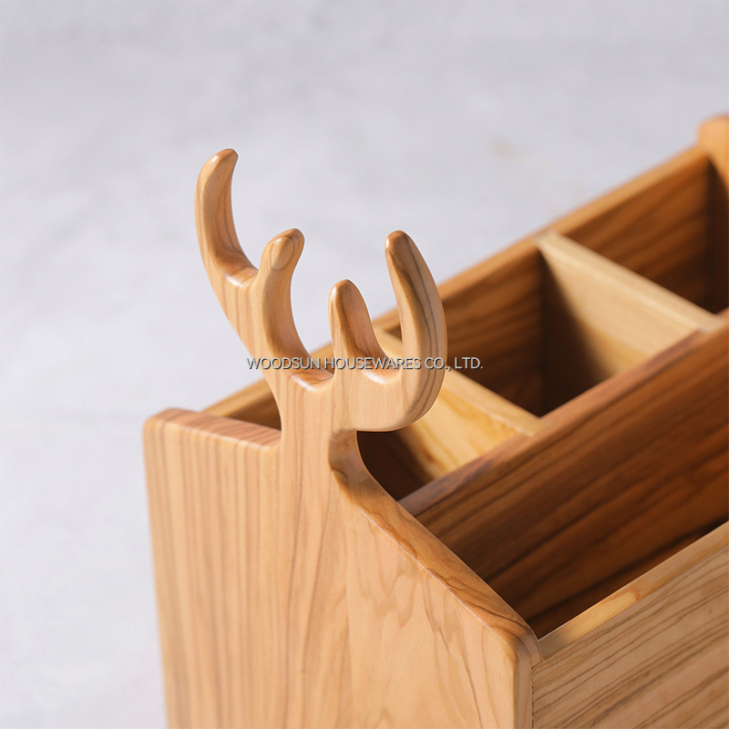 Woodsun Custom Manufacturer Rectangle Olive Wood Kitchen Storage Caddy Boxes Basket