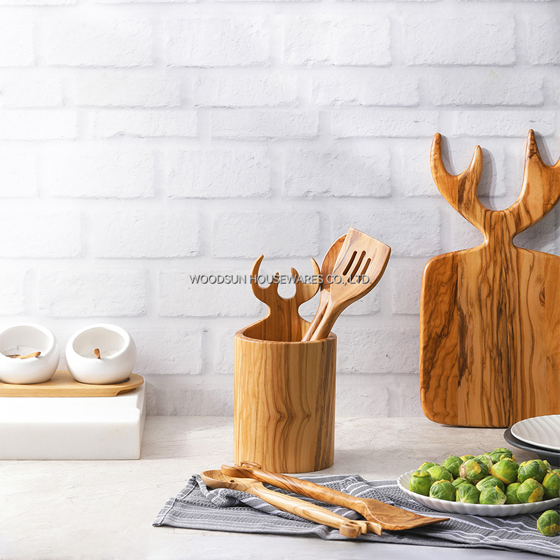 Woodsun Custom Spoon Fork Knife Olive Wood Kitchen Wooden Utensil Holder