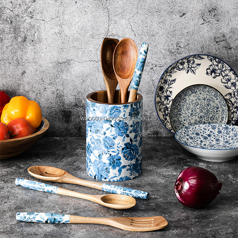 Customization Kitchen Wooden Cutlery Basket Utensil Holder