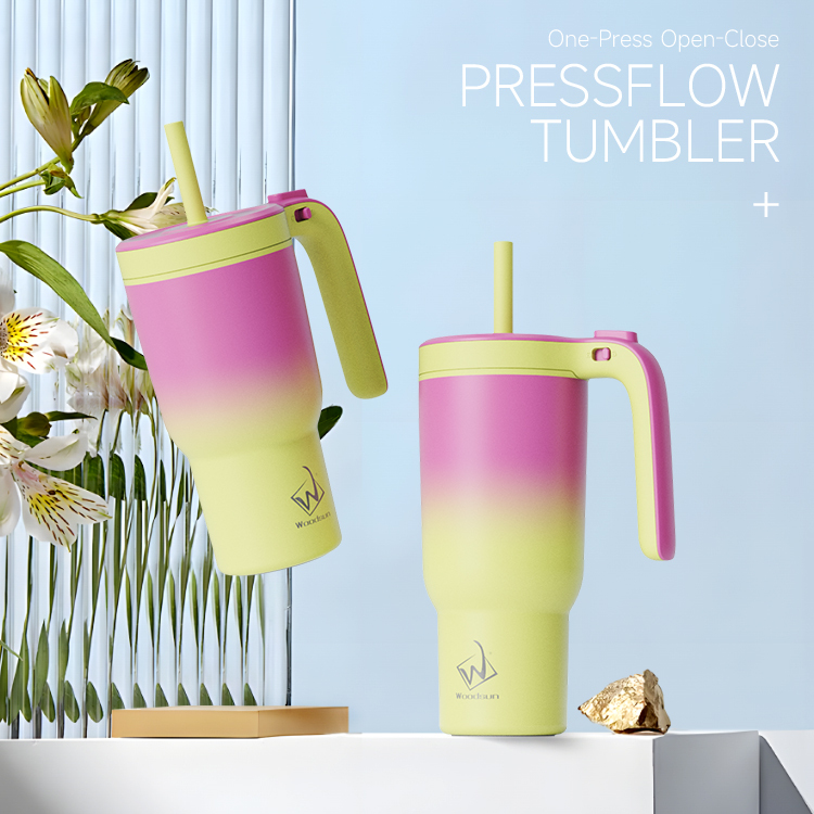 2025 New Design One Press Open and Close Coffee Cup Stainless Steel Vacuum Insulated 40Oz Tumbler With Handle Straw