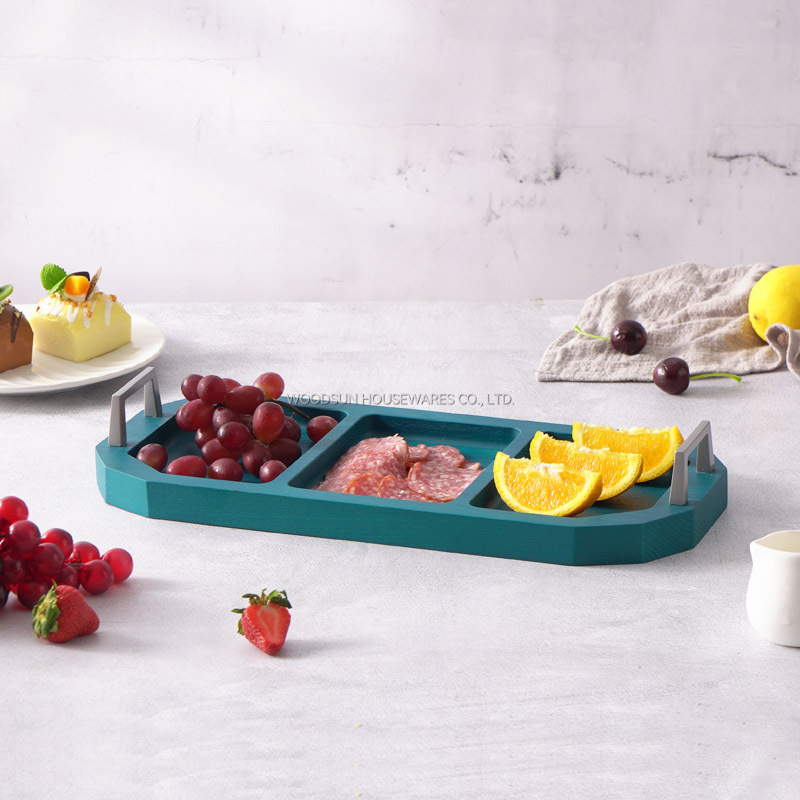 WOODSUN Modern Wood Plates Dish For Food Serving Tray Snack Tray With Handles
