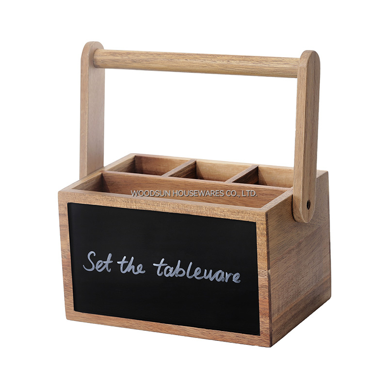 Woodsun 2026 Acacia Wood Cutlery Organizer Storage Box Kitchen Utensils for Cooking Tools