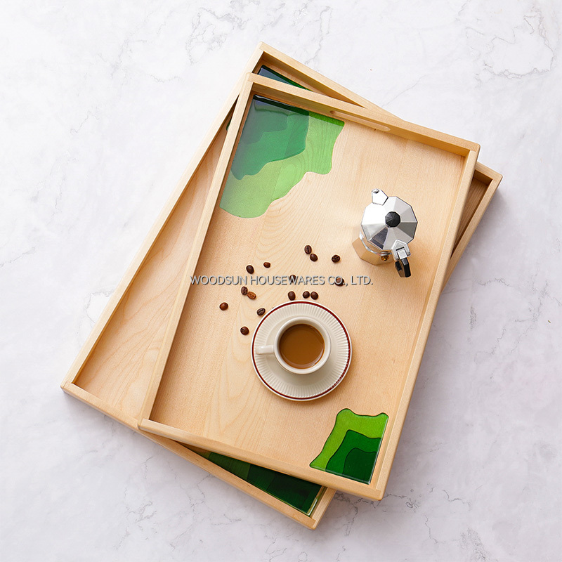 Woodsun Birch Wood Resin Serving Tray Table Set For Restaurant Serving
