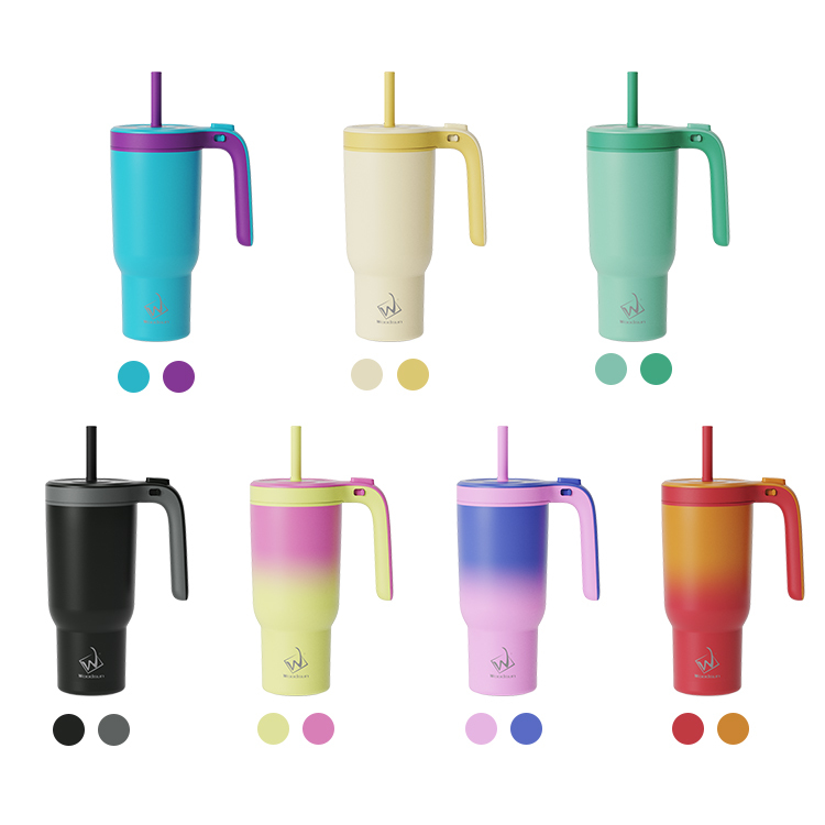 2025 New Design One Press Open and Close Coffee Cup Stainless Steel Vacuum Insulated 40Oz Tumbler With Handle Straw