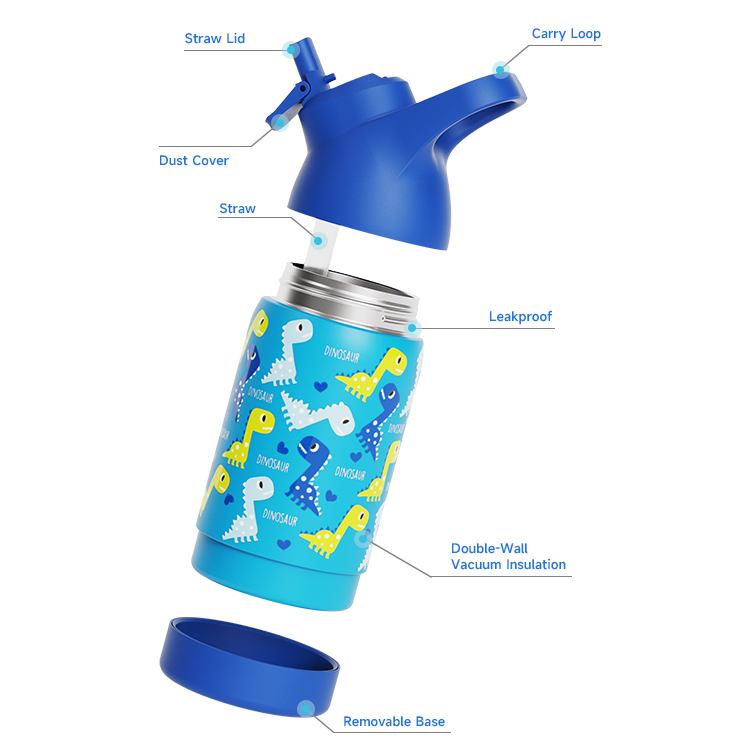 Double Walled Insulated 18/8 Stainless Steel Vacuum Flask Sport Water Bottle With Straw Easy Carry