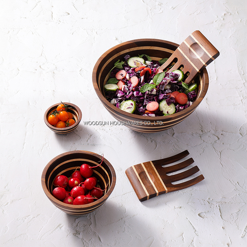 Woodsun Wholesale Carbonized Acacia Wood Salad Bowl