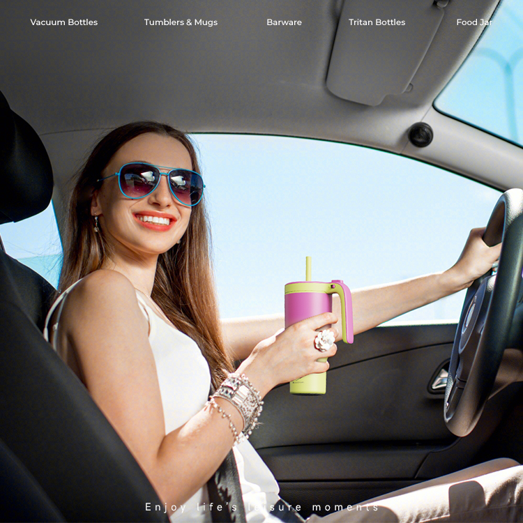 2025 New Design One Press Open and Close Coffee Cup Stainless Steel Vacuum Insulated 40Oz Tumbler With Handle Straw