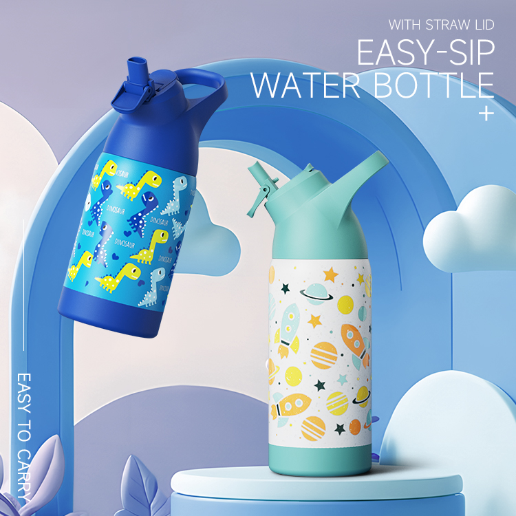 Double Walled Insulated 18/8 Stainless Steel Vacuum Flask Sport Water Bottle With Straw Easy Carry