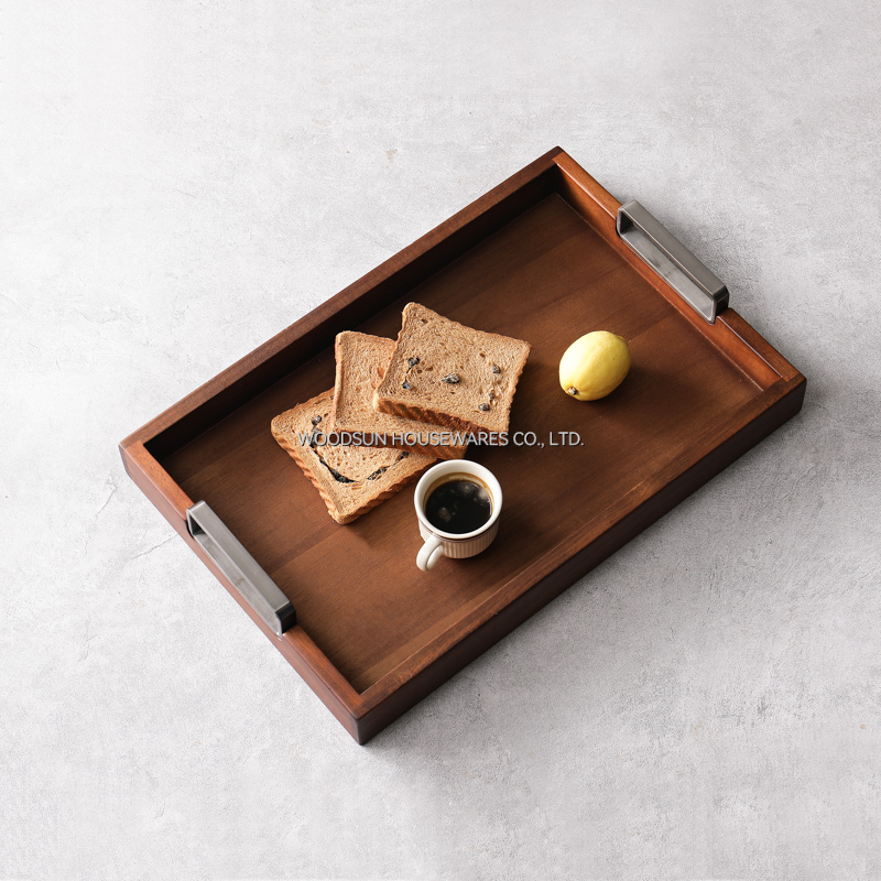 Woodsun Metal Handle Rustic Wood Serving Board Plate Tray