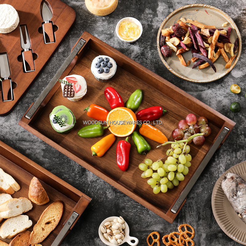 Woodsun Custom Parallel Bevel Metal and Wood Large Serving Tray
