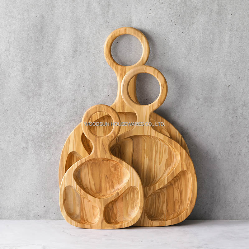 Woodsun Modern 3 Grids Chip and Dip Wooden Serve Plates