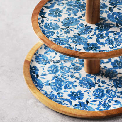 Woodsun Custom 3 Tiers Chip and Dip Acacia Wood Plates for Cake Snacks