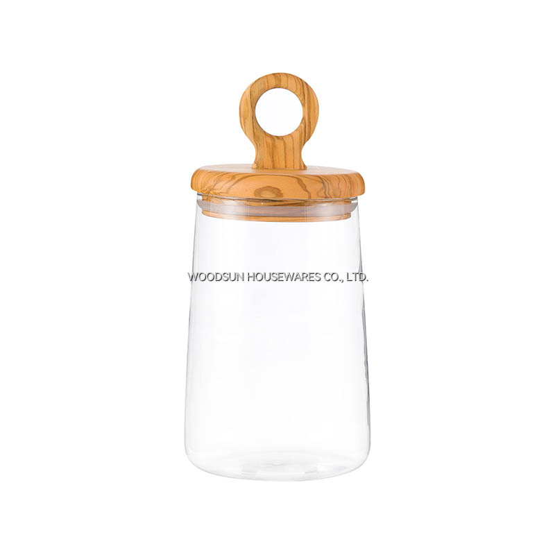 Woodsun Olive Wood Glass Silicone Canister Wood Lid Glass Container
