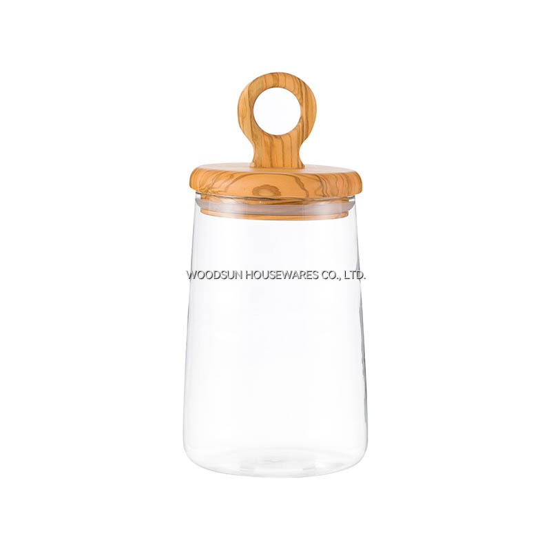 Woodsun Olive Wood Glass Silicone Canister Wood Lid Glass Container