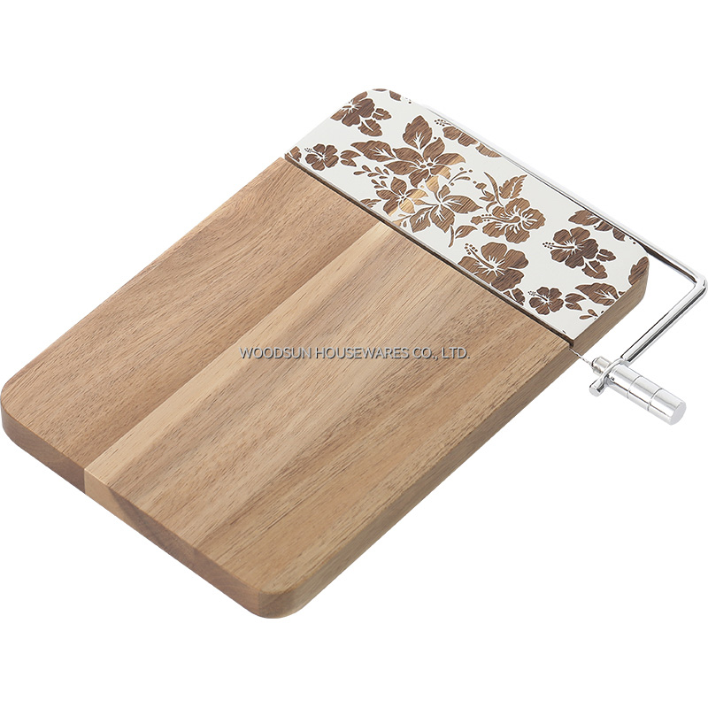 Woodsun Home and Kitchen Rectangle Rubber Wood Cheese Board With Slicer