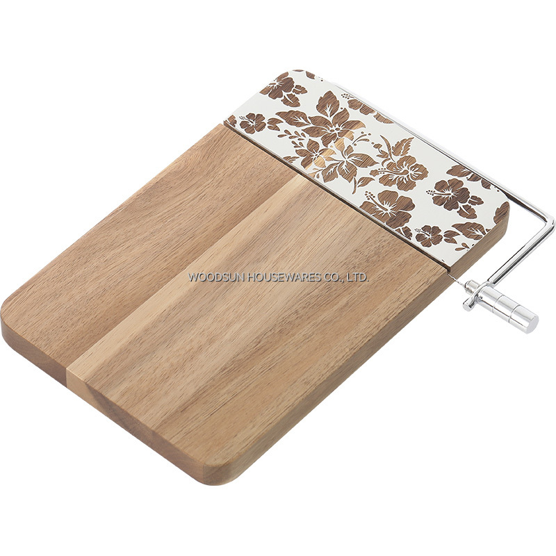 Woodsun Home and Kitchen Rectangle Rubber Wood Cheese Board With Slicer