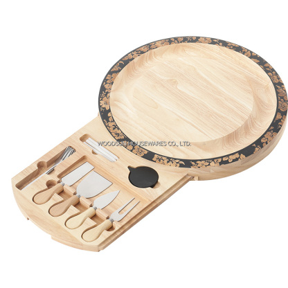 Woodsun Laser Engraving Round Rubber Wood Bulk Custom Cheese Boards With Cutter