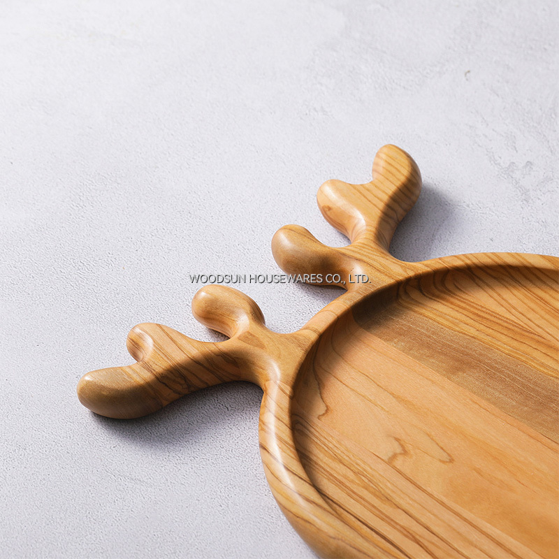 Woodsun Custom Deer Horn Round Wood Nuts Assiette De Service Servierteller Plato Para Servir Wood Plate