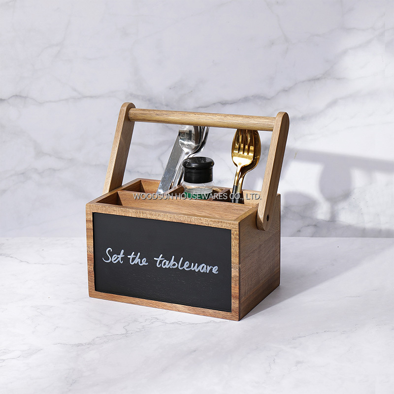 Woodsun 2026 Acacia Wood Cutlery Organizer Storage Box Kitchen Utensils for Cooking Tools