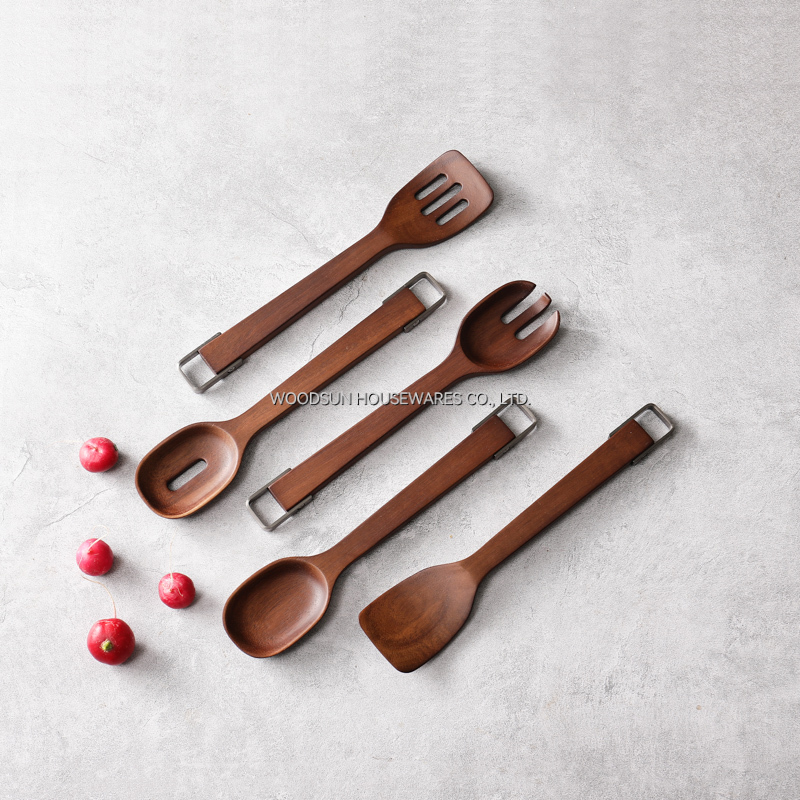 Woodsun OEM Metal Wooden Kitchen Utensil Cutlery Spoon